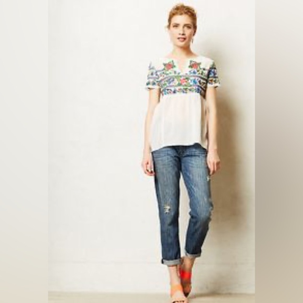 Vanessa Virginia Moineau Bouquet Embroidered Top/ Ivory Anthropologie - Picture 4 of 9